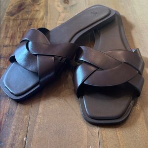 H&M Dark Brown Crisscross Slide Sandals